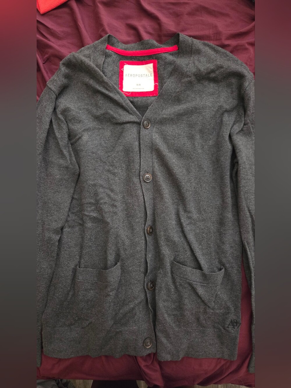 Classic Aeropostale Cardigan Mens Medium Grey